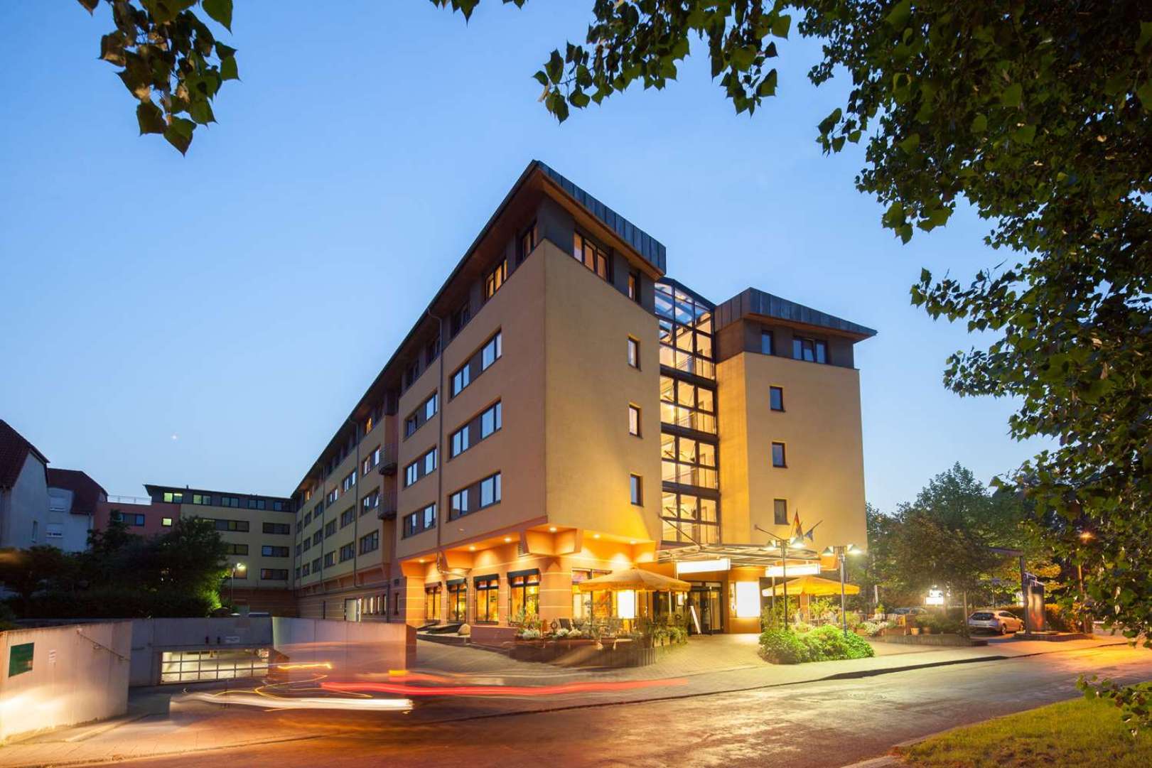 exterior view in the evening from the Suite Hotel Leipzig