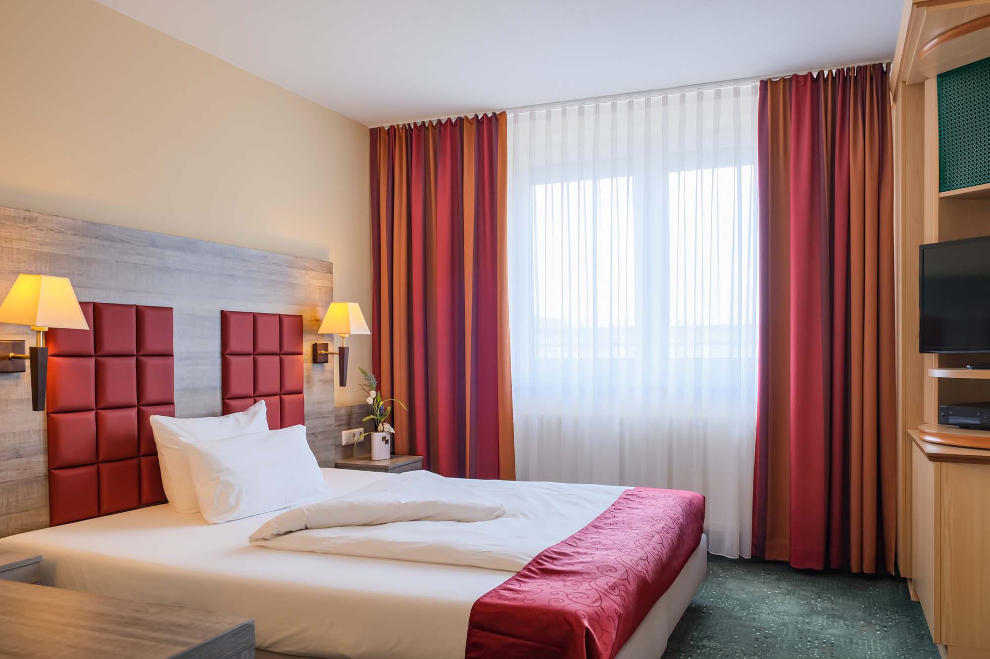 view in the sleeping room of a studio in the Suite Hotel Leipzig